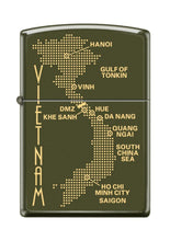 Load image into Gallery viewer, Zippo Lighter - Personalized Custom Message Engraved on Backside for Vietnam Dot Map War Green Matte #Z5287
