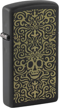 Load image into Gallery viewer, Zippo Skull Filigree Design Slim Black Matte Pocket Lighter