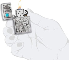Load image into Gallery viewer, Zippo Wolf Pack and Moon Emblem Brushed Chrome Pocket Lighter