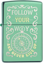 Load image into Gallery viewer, Zippo Follow Your Way Compass Design High Polish Green Pocket Lighter
