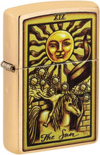 Load image into Gallery viewer, Zippo Lighter - Personalized Custom Message Engraved on Backside for Tarot Card XIX, The Sun Brushed Brass Windproof Pocket Lighter 48758