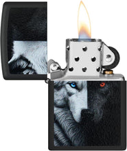 Load image into Gallery viewer, Zippo Lighter - Customized Message Two Wolves Black Matte Pocket Lighter 46694
