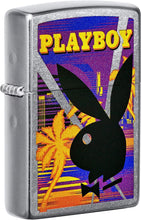 Load image into Gallery viewer, Zippo Playboy Rabbit Head Palm Tree Design Street Chrome Pocket Lighter
