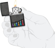 Load image into Gallery viewer, Zippo Lighter - Custom Message Engrave Backside Chess Pieces - Black Matte 48662