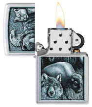 Load image into Gallery viewer, Zippo Lighter - Custom Engraved with Your Message for Animal Kingdom Design Satin Chrome Pocket Lighter 46237