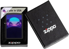 Load image into Gallery viewer, Zippo Sunset Black Light Design Black Matte Pocket Lighter