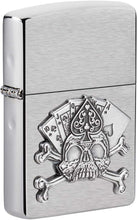 Load image into Gallery viewer, Zippo Card Skull Emblem Brushed Chrome Pocket Lighter, One Size