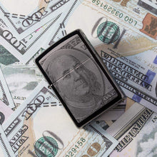 Load image into Gallery viewer, Zippo Lighter - Personalized Customize Message Engrave on Backside for Ben Franklin Dollar Bill #49025
