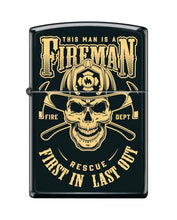 Load image into Gallery viewer, Zippo Lighter- Personalized Engrave Fireman Skull Design Black Matte #Z5434