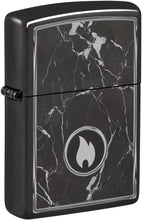 Load image into Gallery viewer, Zippo Lighter- Personalized Custom Message Engraved on Marble Flame Design High Polish Black Pocket Lighter 46571