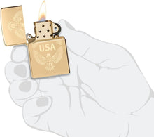 Load image into Gallery viewer, Zippo Lighter - Customized Message on USA Eagle Crest, High Polish Brass 48915