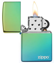 Load image into Gallery viewer, Zippo Lighter - Personalized Message Engraved on Backside Colored Windproof Lighter Teal Zippo Logo 49191ZL