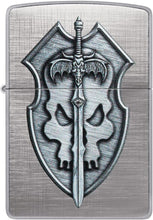 Load image into Gallery viewer, Zippo Medieval Skull Crest Linen Weave Pocket Lighter