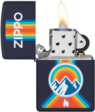 Load image into Gallery viewer, Zippo - Customized Message on Zippo Logo with Mountains - Navy Blue Matte 48639
