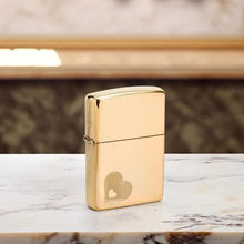 Load image into Gallery viewer, Zippo Lighter - Custom Engraved with Your Message for Double Hearts Design High Polish Brass Pocket Lighter 46281