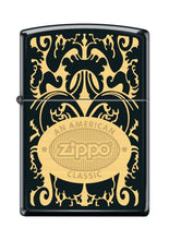 Load image into Gallery viewer, Zippo Lighter - Personalized Custom Message Engraved on Backside for Filigree American Classic Logo Black Matte #Z5286