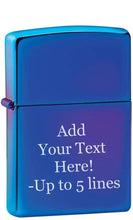 Load image into Gallery viewer, Zippo Lighter - Personalized Message Engraved on Backside Colored Windproof Lighter High Polish Indigo 29899