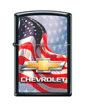 Load image into Gallery viewer, Zippo Lighter -for Chevy Chevrolet Patriotic Flag Stars Black Matte #Z5323
