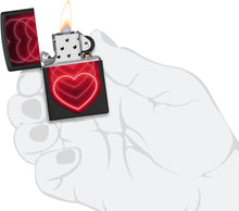 Load image into Gallery viewer, Zippo Black Light Hearts Design Black Matte Pocklet Lighter