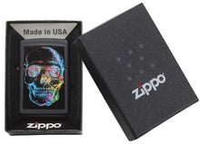 Load image into Gallery viewer, Zippo Lighter - Personalized Message Engraved on Backside Black Matte Colorful Skull #28042