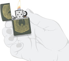 Load image into Gallery viewer, Zippo Lighter - Customized Message on Wood Rings with Flame, Green Matte 48959