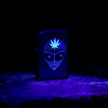 Load image into Gallery viewer, Zippo Lighter- Custom Message Engraved on Alien Weed Leaf Black Matte 46708