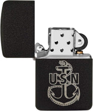 Load image into Gallery viewer, Zippo U.S. Navy Anchor Replica Black Crackle Pocket Lighter