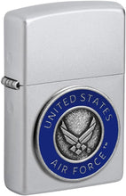 Load image into Gallery viewer, Zippo Customized Message on United States Air Force Emblem - Satin Chrome 48976