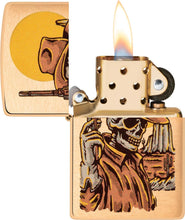 Load image into Gallery viewer, Zippo Lighter - Customized Message on Wild West Skeleton Brushed Brass #48519