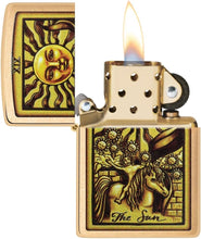 Load image into Gallery viewer, Zippo Lighter - Personalized Custom Message Engraved on Backside for Tarot Card XIX, The Sun Brushed Brass Windproof Pocket Lighter 48758