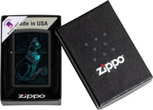 Load image into Gallery viewer, Zippo Black Light Spiritual Cat Design Black Matte Pocket Lighter