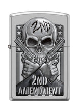 Load image into Gallery viewer, Zippo Lighter- 2nd Amendment Pistols Gun Skull Satin Chrome Lighter #Z5150