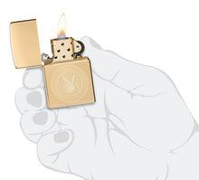 Load image into Gallery viewer, Zippo Lighter - Custom Engraved with Your Message for Playboy Rabbit Head Design High Polish Brass Pocket Lighter 46219