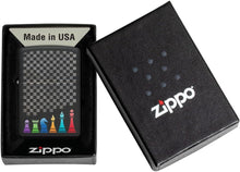 Load image into Gallery viewer, Zippo Lighter - Custom Message Engrave Backside Chess Pieces - Black Matte 48662