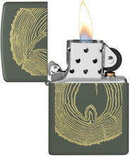Load image into Gallery viewer, Zippo Lighter - Customized Message on Wood Rings with Flame, Green Matte 48959
