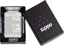 Load image into Gallery viewer, Zippo Laser 360° Clover Design High Polish Chrome Pocklet Lighter
