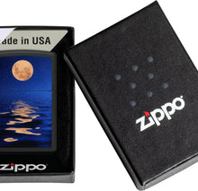 Load image into Gallery viewer, Zippo Full Moon Black Light Design Black Matte Pocket Lighter