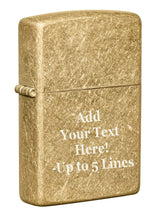 Load image into Gallery viewer, Zippo Lighter - Personalized Custom Message Engrave on Brass Windproof Lighter Tumbled Brass 49477