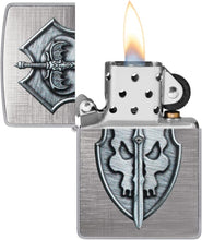 Load image into Gallery viewer, Zippo Medieval Skull Crest Linen Weave Pocket Lighter