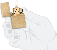 Load image into Gallery viewer, Zippo Cannabis Stamped Design Tumbled Brass Pocket Lighter