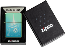 Load image into Gallery viewer, Zippo Eight Ball Tattoo Design High Polish Teal Pocket Lighter