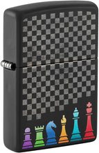 Load image into Gallery viewer, Zippo Lighter - Custom Message Engrave Backside Chess Pieces - Black Matte 48662