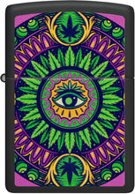Load image into Gallery viewer, Zippo Black Light Cannabis Pattern Design Black Matte Pocket Lighter