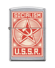Load image into Gallery viewer, Zippo Lighter-Personalized Custom Message Engraved on Backside Socialism USSR Poster Street Chrome Windproof Lighter #Z5389