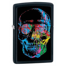 Load image into Gallery viewer, Zippo Lighter - Personalized Message Engraved on Backside Black Matte Colorful Skull #28042