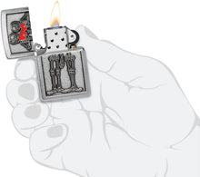 Load image into Gallery viewer, Zippo Lighter - Personalized Custom Message Engrave on Backside Skeleton Couple Emblem - Brushed Chrome 48688