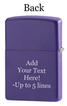 Load image into Gallery viewer, Zippo Lighter - Personalized Customize Message Engrave on Backside for Skull Emblem Design Part1 (Purple Matte #49859)