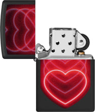 Load image into Gallery viewer, Zippo Black Light Hearts Design Black Matte Pocklet Lighter