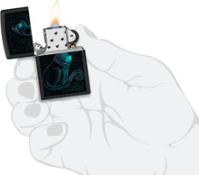 Load image into Gallery viewer, Zippo Black Light Spiritual Cat Design Black Matte Pocket Lighter