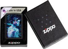 Load image into Gallery viewer, Zippo Black Light Cyber Woman Design Black Matte Pocket Lighter